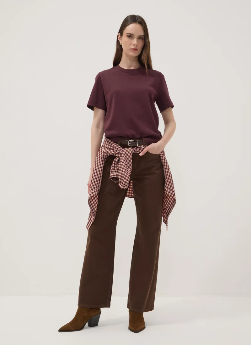 او في اس OVS Purple Pure Cotton Relaxed-Fit T-Shirt