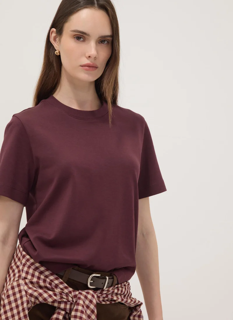 او في اس OVS Purple Pure Cotton Relaxed-Fit T-Shirt