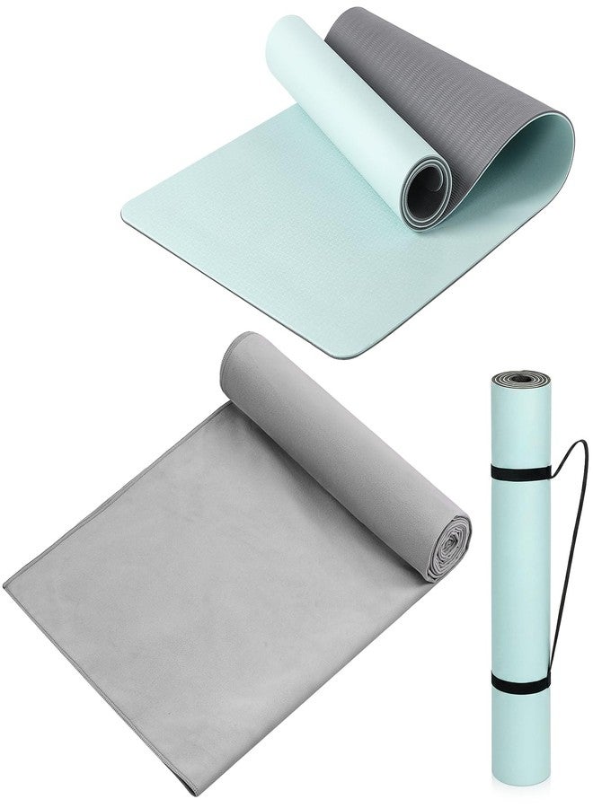 Woanger 2 Pack Hot Yoga Mat Thick 12mm and Towel Non Slip 72" x 26.5" Extra Large Absorbent Microfiber with Nylon Strap for Pilates Exercise Fitness Workout - Image 1