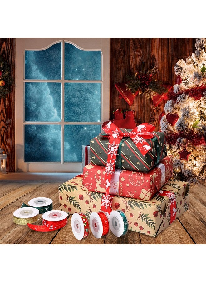 SANNIX 18 Rolls 90 Yards Christmas Ribbons Holiday Printed Grosgrain Satin Ribbon Metallic Glitter Craft Fabric for Xmas Gift Wrapping Decoration, 3 Sizes - Image 5