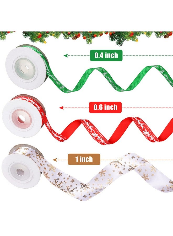 SANNIX 18 Rolls 90 Yards Christmas Ribbons Holiday Printed Grosgrain Satin Ribbon Metallic Glitter Craft Fabric for Xmas Gift Wrapping Decoration, 3 Sizes - Image 3