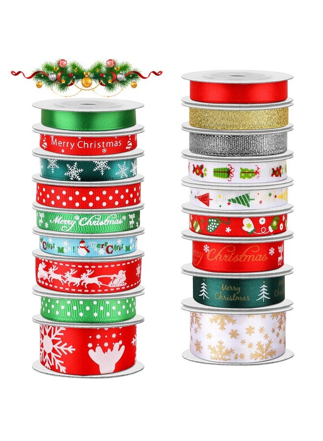 SANNIX 18 Rolls 90 Yards Christmas Ribbons Holiday Printed Grosgrain Satin Ribbon Metallic Glitter Craft Fabric for Xmas Gift Wrapping Decoration, 3 Sizes - Image 1