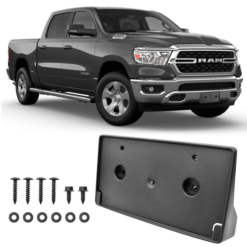GZSH Front License Plate Frame for Ram 1500 DT 2019 2020 2021 2022 2023 2024 Licence Plate Holder fits Perfectly with Curvature of Front Bumper Ram License Plate Frame Replace OE CH1068151 68274215AE - Image 1