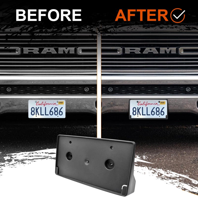GZSH Front License Plate Frame for Ram 1500 DT 2019 2020 2021 2022 2023 2024 Licence Plate Holder fits Perfectly with Curvature of Front Bumper Ram License Plate Frame Replace OE CH1068151 68274215AE - Image 5