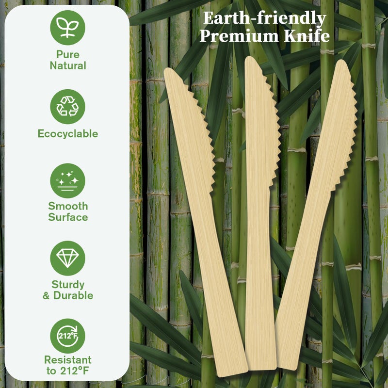 ECOLipak ECOLipak 300 Count Disposable Bamboo Knives  6.7 Inch Bamboo Compostable Disposable Knives for Party  Wedding  Camping  Traveling  Family Dinners  Large Events  - Image 1