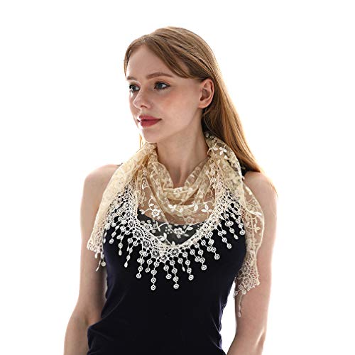LMVERNA Triangle Floral Veils Tulle Scarf Head Covering for Church (Nude) - Image 5