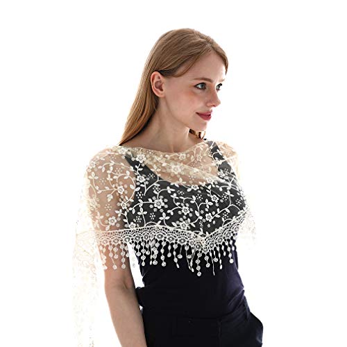 LMVERNA Triangle Floral Veils Tulle Scarf Head Covering for Church (Nude) - Image 4