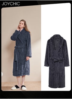 Joychic Autumn and Winter Jacquard Coral Velvet Thickened Warm Pajamas for Women Fashion Green Fruit Collar Long-Sleeved Skin-friendly Bedroom Sleep Robe with Pockets Dark Grey  - Image 1