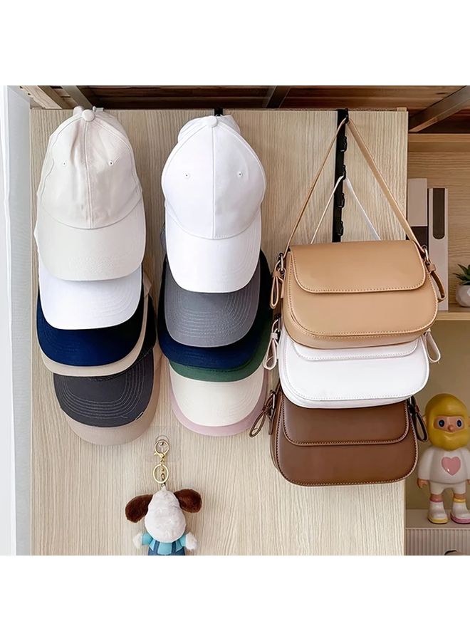 رفافة قبعات سوداء مثبتة على الحائط مع 6 خطاطيف، حامل تخزين متعدد الوظائف لجميع أنواع القبعات - Image 1