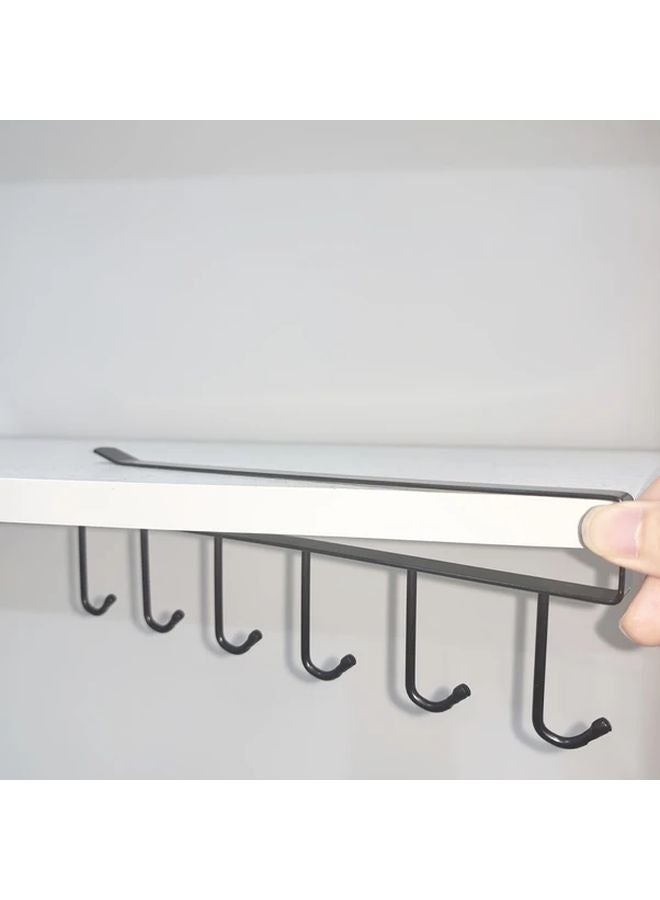 رفافة قبعات سوداء مثبتة على الحائط مع 6 خطاطيف، حامل تخزين متعدد الوظائف لجميع أنواع القبعات - Image 5