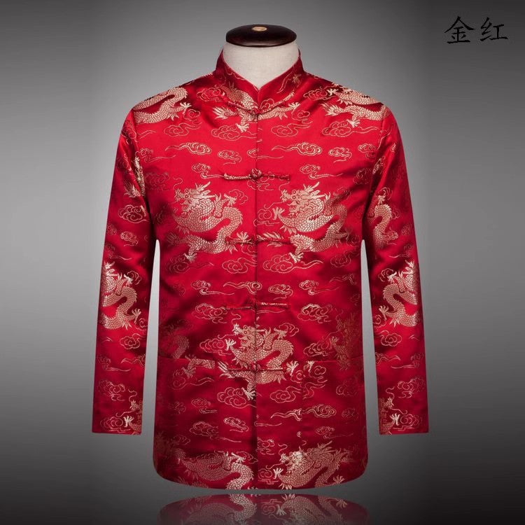 Festive Men'S And Women'S Tang Suit Chinese Style Coat Middle-Aged And Elderly Coat Dragon And Phoenix Couple'S Chinese Tang Suit Cotton-Padded Coat - Image 1