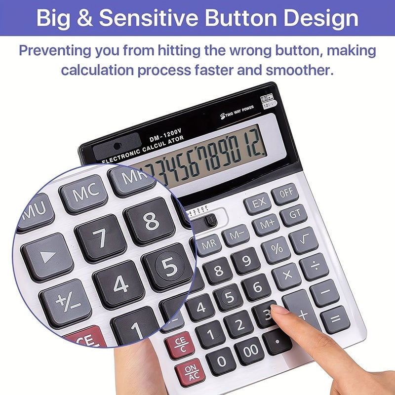 Desktop Calculator With Large Numbers Dual Power Battery And Solar Large Easy To Press Buttons 12 Digit Large Display For Desk Use Model 1200v - Image 5