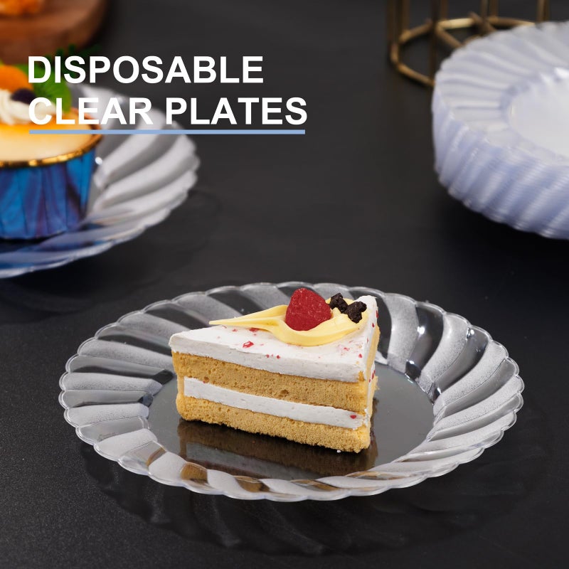 U-QE 100 Pieces Clear Plastic Plates-6 Inch Plastic Dessert Plates Disposable - Washable & Reusable - Premium Hard Clear Plates Fancy Disposable Heavy Duty Plastic Plates for Party,Weddings and Events - Image 4