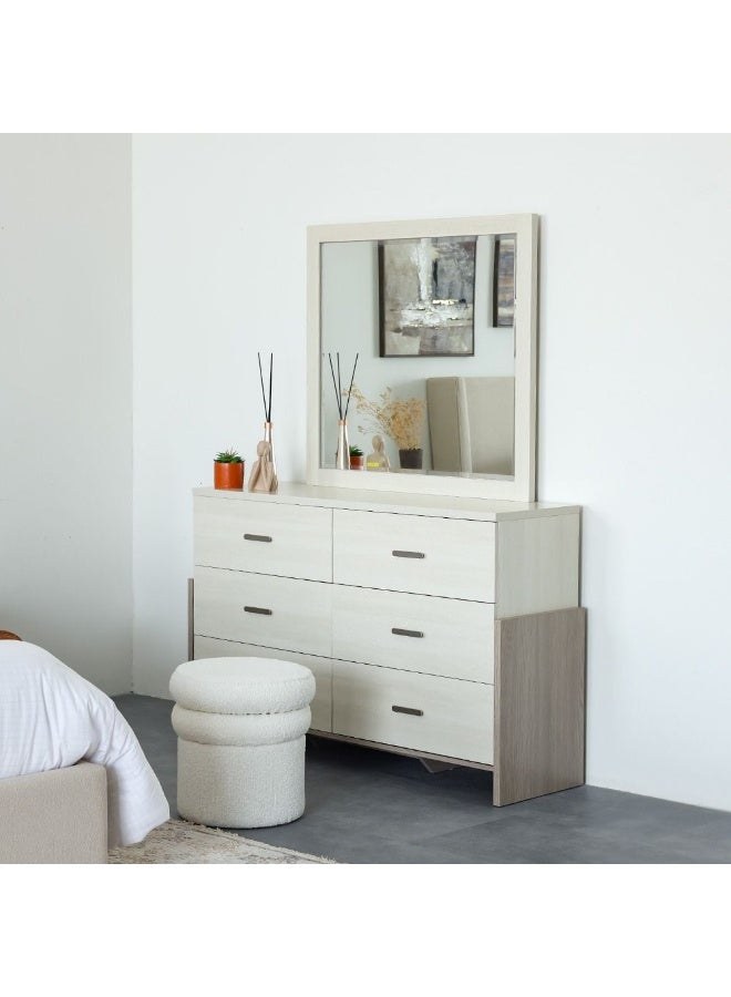 DANUBE HOME Barney Dresser With Mirror Stylish Storage Solution For Bedroom Elegant 6-Drawer Dresser With Reflective Mirror Durable And Modern Home DÃ©cor - Beige And Brown - Image 1