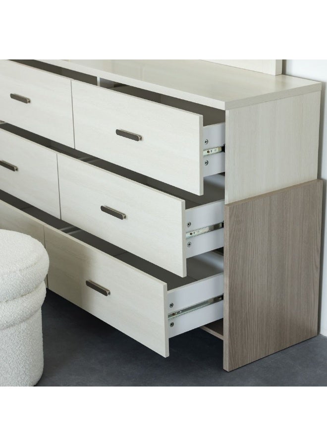 DANUBE HOME Barney Dresser With Mirror Stylish Storage Solution For Bedroom Elegant 6-Drawer Dresser With Reflective Mirror Durable And Modern Home DÃ©cor - Beige And Brown - Image 3