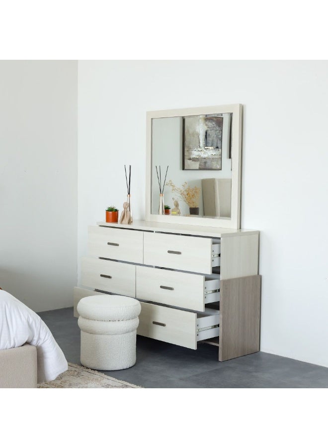 DANUBE HOME Barney Dresser With Mirror Stylish Storage Solution For Bedroom Elegant 6-Drawer Dresser With Reflective Mirror Durable And Modern Home DÃ©cor - Beige And Brown - Image 2