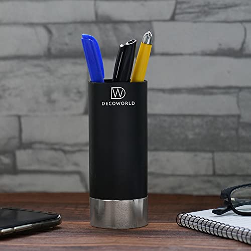 DECOWORLD || Pen Stand || Stylish Pen Holder || Office Table || Gifting Item || Desk Organizer || Black || Golden || Marble || Educational Organizer || (Black with Metallic Silver Base) - Image 2