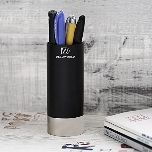 DECOWORLD || Pen Stand || Stylish Pen Holder || Office Table || Gifting Item || Desk Organizer || Black || Golden || Marble || Educational Organizer || (Black with Metallic Silver Base) - Image 3