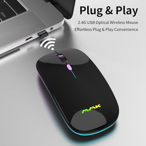 MMK Wireless Bluetooth Mouse for Laptop, Rechargeable Mouse 2.4G USB Optical Wireless Mouse, LED Slim Dual Mode(Bluetooth 5.0 and 2.4G) Wireless for Laptop, PC, Mac OS, Android, Windows (Black) - Image 2