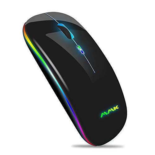 MMK Wireless Bluetooth Mouse for Laptop, Rechargeable Mouse 2.4G USB Optical Wireless Mouse, LED Slim Dual Mode(Bluetooth 5.0 and 2.4G) Wireless for Laptop, PC, Mac OS, Android, Windows (Black) - Image 1