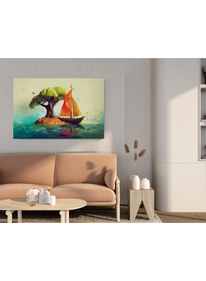 Home Gallery Low poly illustration small island with boat Printed canvas wall art 120x80 - Image 4