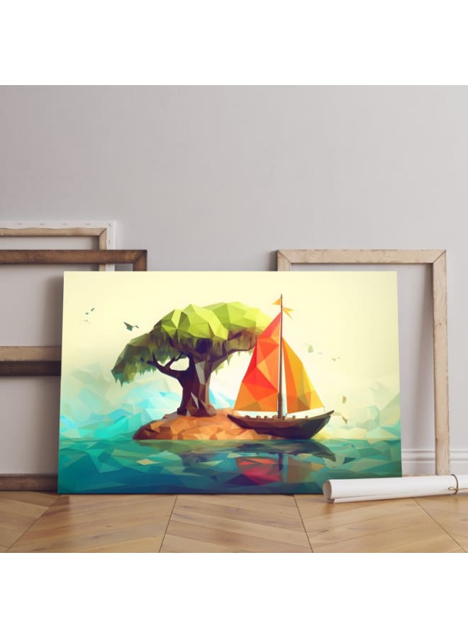 Home Gallery Low poly illustration small island with boat Printed canvas wall art 120x80 - Image 3