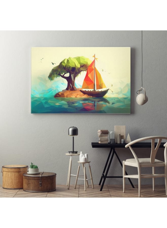 Home Gallery Low poly illustration small island with boat Printed canvas wall art 120x80 - Image 2
