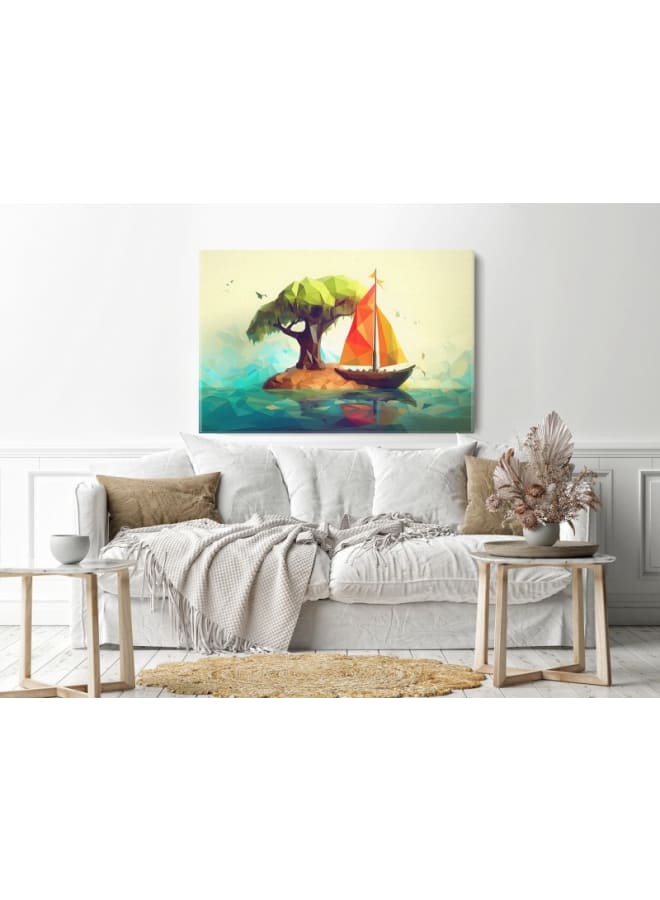 Home Gallery Low poly illustration small island with boat Printed canvas wall art 120x80 - Image 5