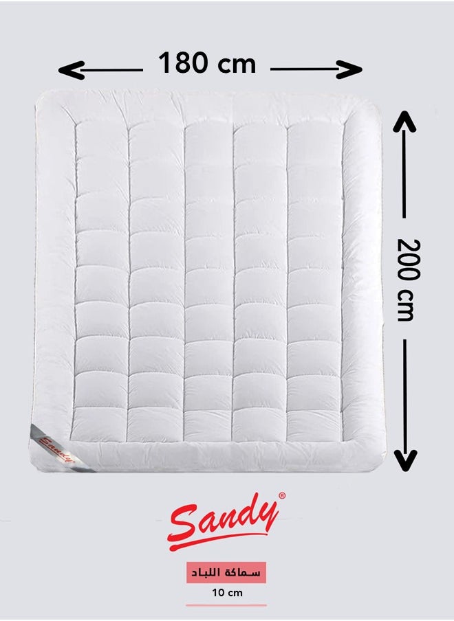 SANDY Soft Mattress Topper, Fitted Sheet Style Up to 35cm High, 100% Super Soft Microfiber Fabric, Soft & Thick Down Alternative Filling (C.King Size: 180X200 cm +10 cm Thickness, White Stripe)