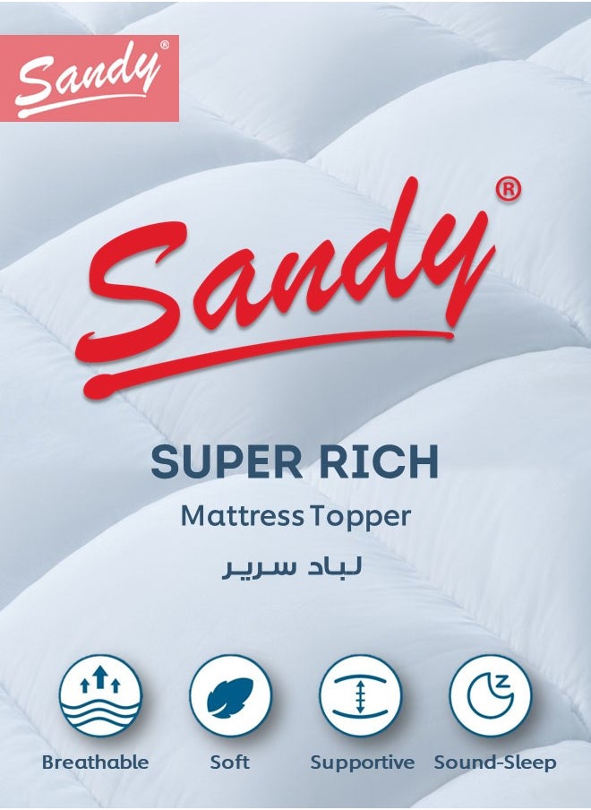 SANDY Soft Mattress Topper, Fitted Sheet Style Up to 35cm High, 100% Super Soft Microfiber Fabric, Soft & Thick Down Alternative Filling (C.King Size: 180X200 cm +10 cm Thickness, White Stripe)