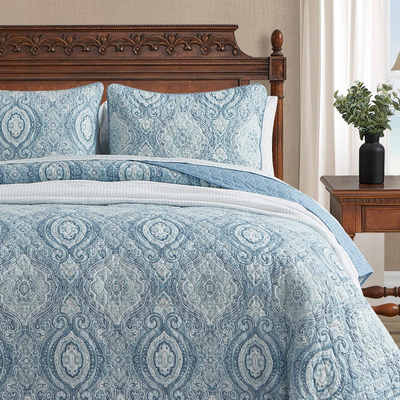 Tommy Bahama - Queen Quilt Set, Reversible Cotton Bedding with Matching Shams, Super Soft Bedding Set (Turtle Cove Caribbean Blue, Queen) - Image 4