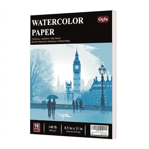 Ogfu Water Color Paper 8.5 x 11, Water Color Sketch Books 16 Sheets (32 Pages), Cold Pressed 140 lb Watercolor Paper Pad, 300gsm Thick Paper for Watercolor Painting, Drawing & Art Supplies. - Image 1
