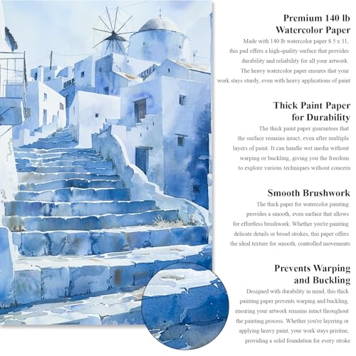 Ogfu Water Color Paper 8.5 x 11, Water Color Sketch Books 16 Sheets (32 Pages), Cold Pressed 140 lb Watercolor Paper Pad, 300gsm Thick Paper for Watercolor Painting, Drawing & Art Supplies. - Image 3