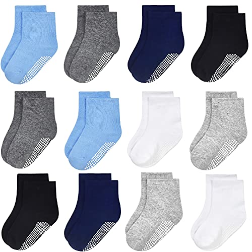 GRPSKCOS Baby Socks Non Slip 12 Pairs Toddler Anti Skid Socks for 0-7 Years Infants Little Kids Boys Girls (#1 Multicolor-12 Pairs, 6-12 Months) - Image 1