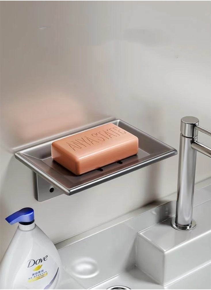 Kutis 1-Piece Aluminum Alloy Soap Dish Wall Mounted Soap Sponge Holder Grey 13.5x9.4x3.4 cm  - Image 2