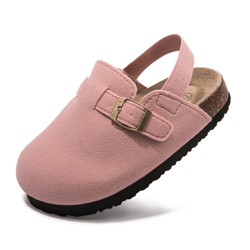 Vayfio Soft Suede Kids Clogs for Toddlers - Adjustable Buckle Slip-On Mules for Boys & Girls, Featuring Cork Footbeds & Leather Details, Stylish & Comfortable Potato Shoes Pink C5 - Image 1