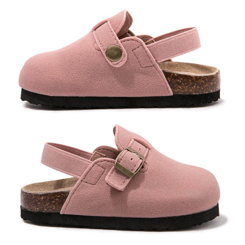Vayfio Soft Suede Kids Clogs for Toddlers - Adjustable Buckle Slip-On Mules for Boys & Girls, Featuring Cork Footbeds & Leather Details, Stylish & Comfortable Potato Shoes Pink C5 - Image 2
