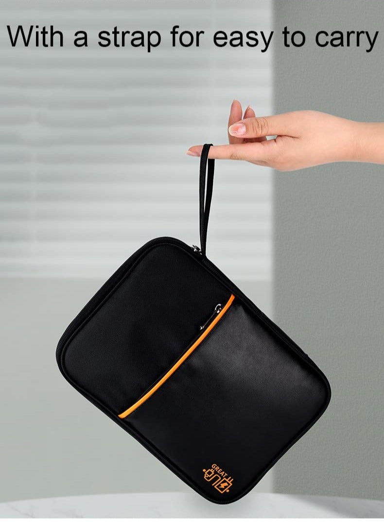 XiuWoo Electronic Accessories Storage Bag, Travel Cable Organizer PU Leather Portable for iPad, Charger Cable, Earphone, Memory Card, iPad Pen, Adapter (Black) - Image 4