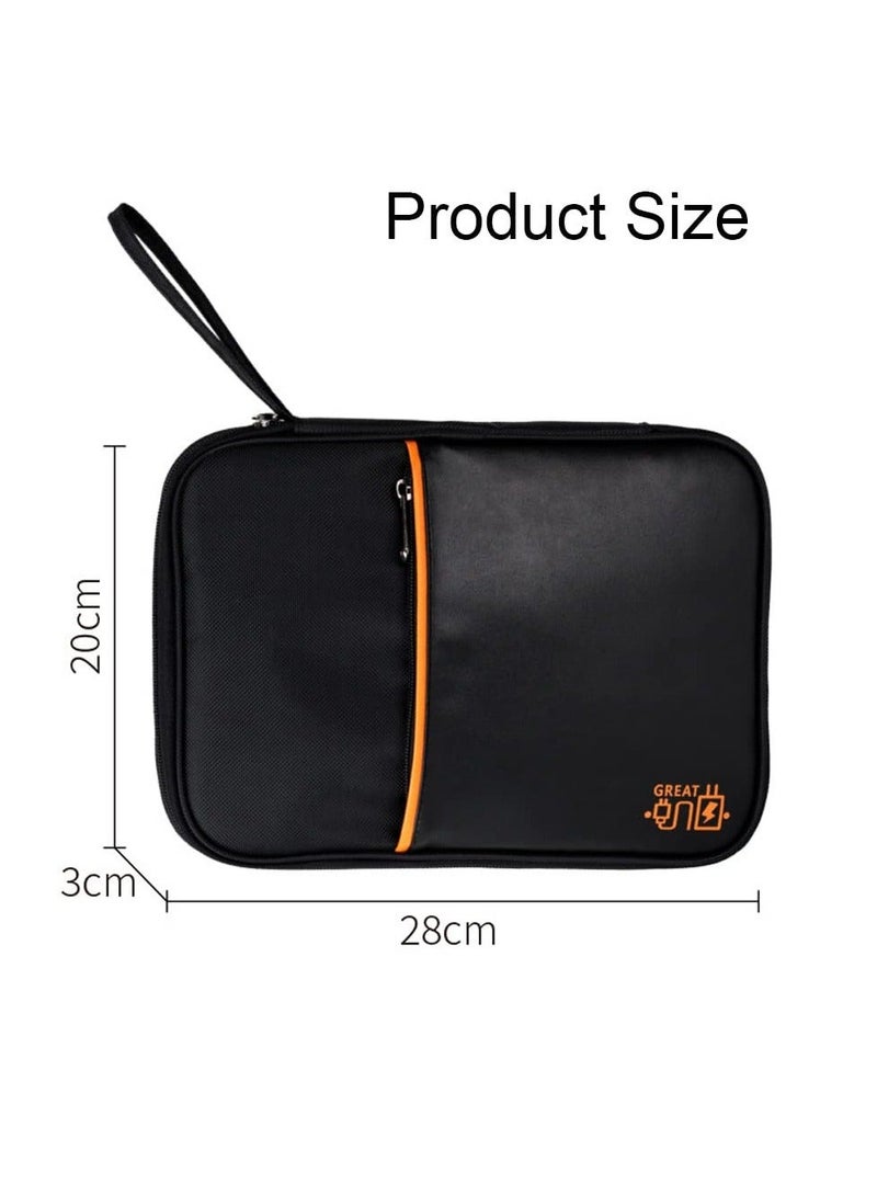 XiuWoo Electronic Accessories Storage Bag, Travel Cable Organizer PU Leather Portable for iPad, Charger Cable, Earphone, Memory Card, iPad Pen, Adapter (Black) - Image 2