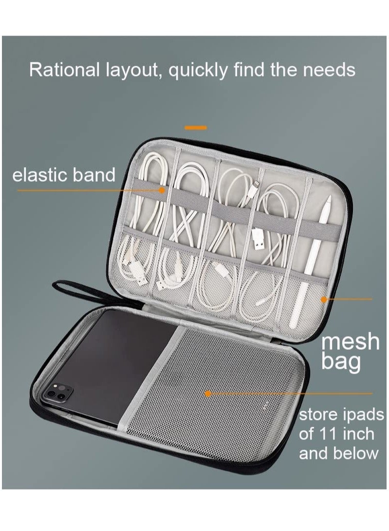 XiuWoo Electronic Accessories Storage Bag, Travel Cable Organizer PU Leather Portable for iPad, Charger Cable, Earphone, Memory Card, iPad Pen, Adapter (Black) - Image 3