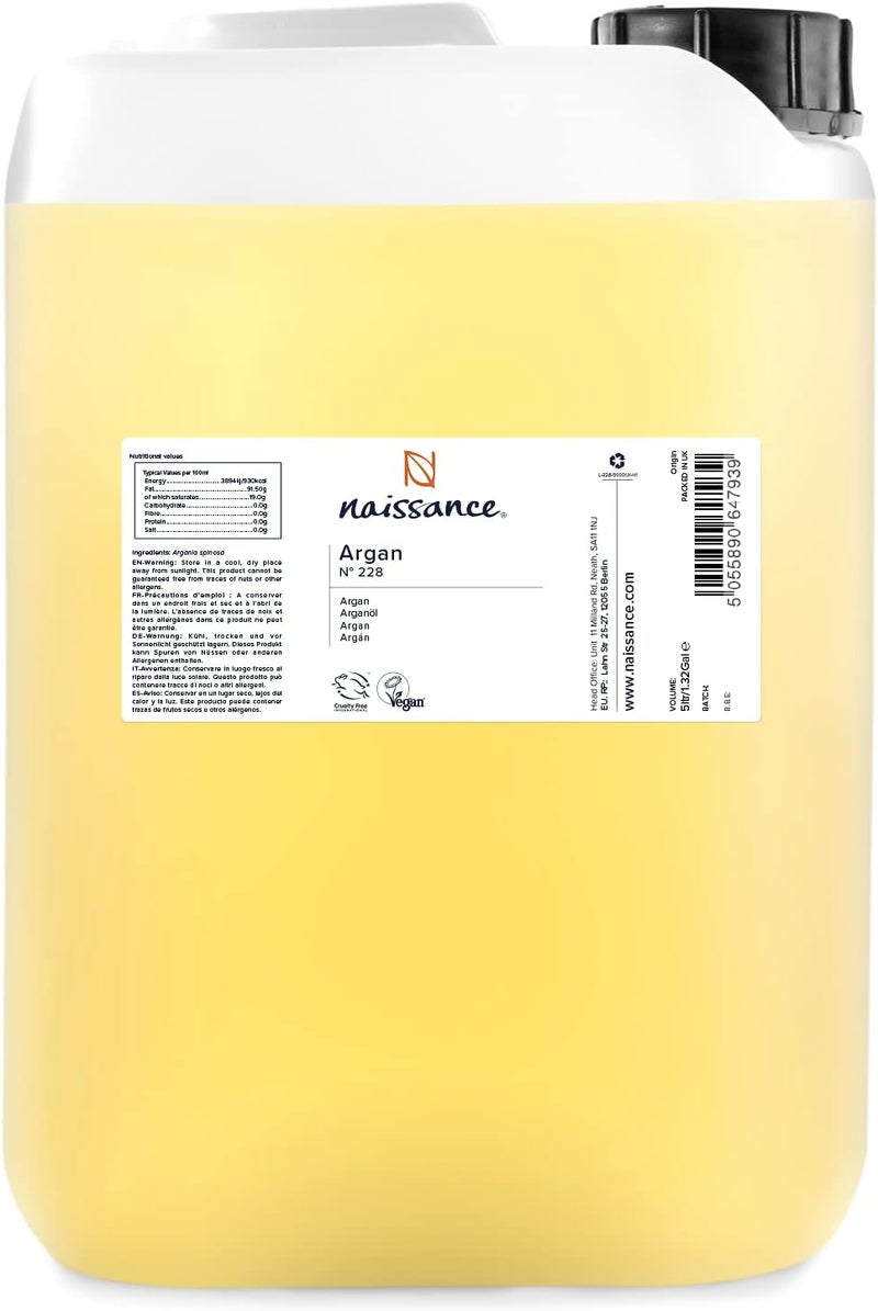زيت الأركان نايسنس رقم 228 5 لترات مضاد للشيخوخة طبيعي مضاد للأكسدة نباتي خالي من الهكسان خالي من الكائنات المعدلة وراثيًا مرطب طبيعي بلسم للوجه والشعر والبشرة واللحية والأظافر