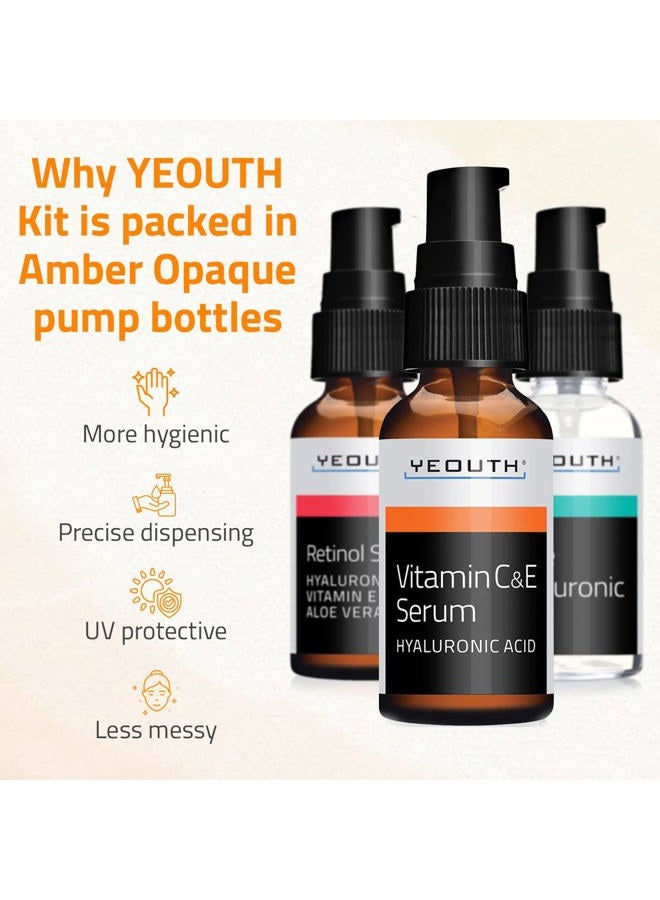 Yeouth Skin Care Set: Hyaluronic Acid Serum for Face, Retinol Serum for Face and Vitamin C, Skincare Set Targets Appearance of Uneven Skin Tone and Dryness 3x1 oz  - Image 5