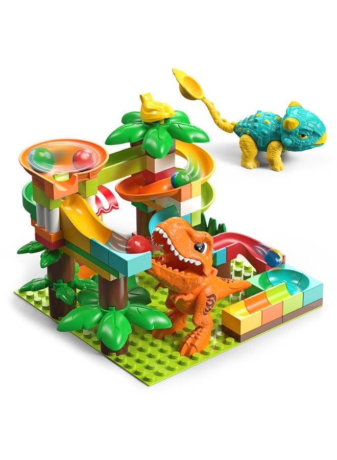 FEELO Dinosaur Ejection Slide Big Building Blocks Set | 78 Pieces | Interactive Dino Run & Ball Launcher STEM Toy for Kids | Large, Easy-Assemble Bricks | Creative Jungle Adventure Construction Kit - Image 1
