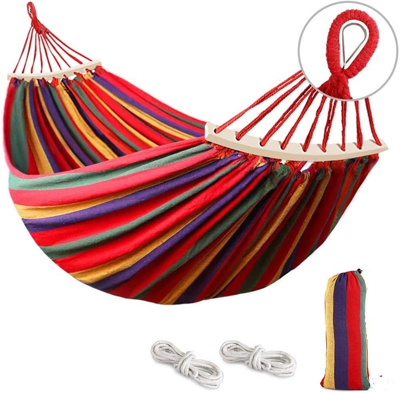 TASKHOUSE Cotton Canvas Hammock with Tree Straps Spreader Bar Swing Bed for Balcony, Backyard, Camping & Beach - Max Load 280kg (Wooden Red) - Image 1