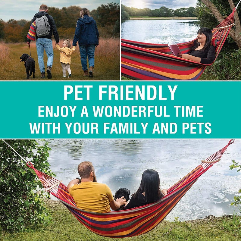 TASKHOUSE Cotton Canvas Hammock with Tree Straps Spreader Bar Swing Bed for Balcony, Backyard, Camping & Beach - Max Load 280kg (Wooden Red) - Image 4