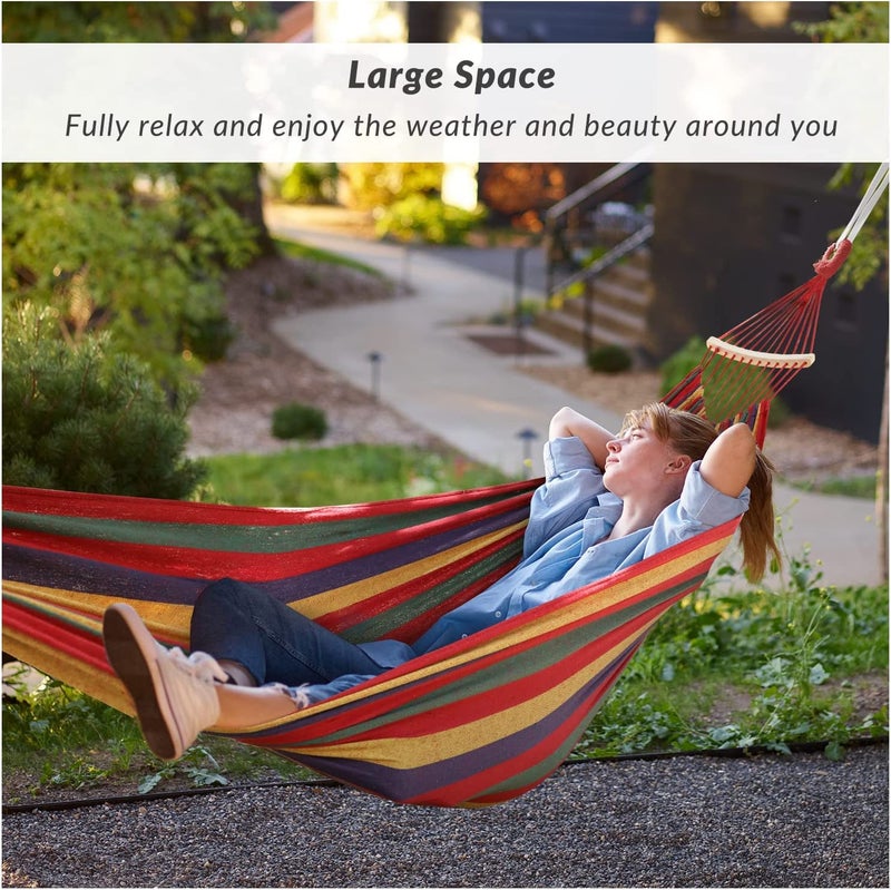 TASKHOUSE Cotton Canvas Hammock with Tree Straps Spreader Bar Swing Bed for Balcony, Backyard, Camping & Beach - Max Load 280kg (Wooden Red) - Image 3