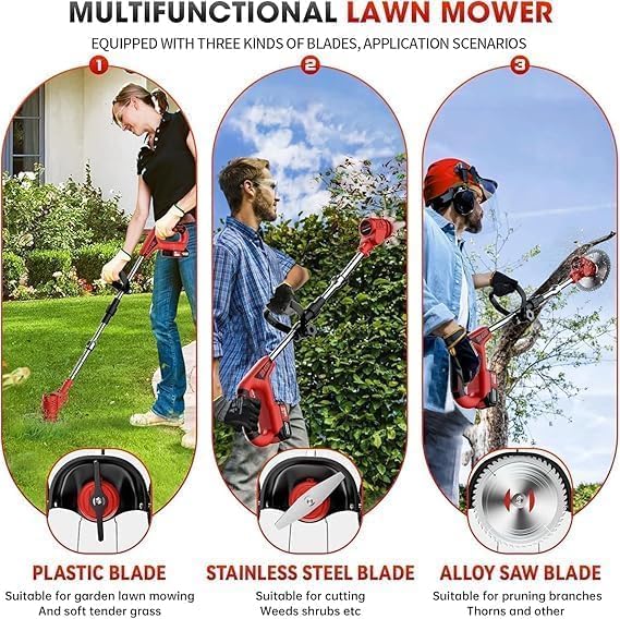 KIYU Electric Wireless Rechargeable Edge Cutter 48V- 25cm Cutting Width | 2-in-1 Mower & Trimmer | Adjustable Height | 3 Blade Types | Lightweight & Portable | Lawns & Gardens - Image 2