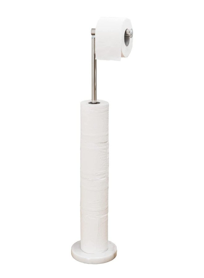 Songtec Toilet Paper Holder Stand, Free Standing Tissue Roll Holder, Heavy Natural Marble Base, Sturdy for 5 Toilet Paper Rolls (Marble Base, Brushed Nickel) - Image 1