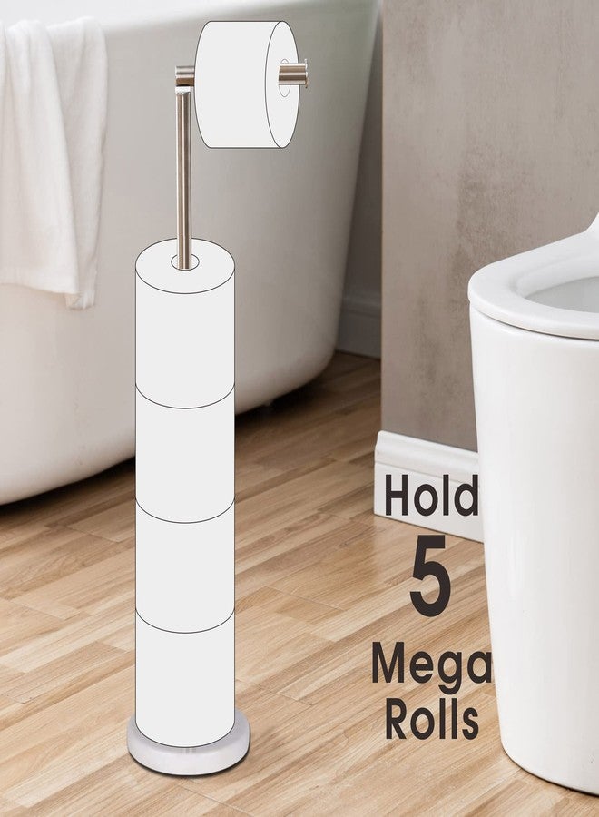 Songtec Toilet Paper Holder Stand, Free Standing Tissue Roll Holder, Heavy Natural Marble Base, Sturdy for 5 Toilet Paper Rolls (Marble Base, Brushed Nickel) - Image 3