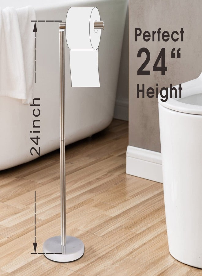 Songtec Toilet Paper Holder Stand, Free Standing Tissue Roll Holder, Heavy Natural Marble Base, Sturdy for 5 Toilet Paper Rolls (Marble Base, Brushed Nickel) - Image 2